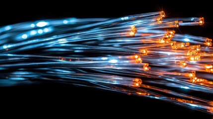 Poster - Fiber Optic Cables Illuminating in Blue and Orange Light Patterns
