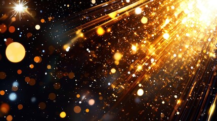 Aufkleber - Shimmering Gold Particles with Soft Light Rays on Dark Background