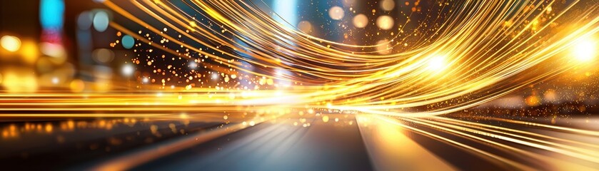Poster - Vibrant Light Trails in Dynamic Urban Night Scene with Bokeh Effect