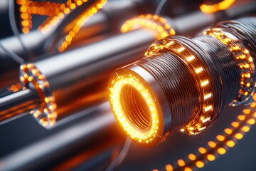 Leinwandbilder - Futuristic Technology Pipe with Bright Orange Light Effects
