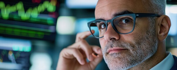 Poster - Confident Businessman Analyzing Financial Data on Digital Screen