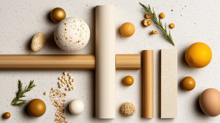 Poster - Elegant Arrangement of Textured Shapes and Natural Elements