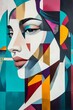 © felix_brönnimann - Colorful Abstract Portrait of a Woman Featuring Geometric Shapes and Bold Colors in Modern Art Style for Creative Projects and Decor