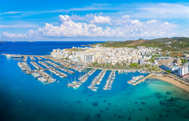 Wall Mural - Aerial view of Sant Antoni de Portmany, Ibiza islands, Spain