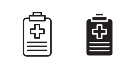 Medical report icon set in Thin line black color.