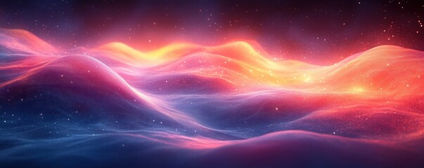 Poster - Futuristic Abstract Digital Background in Synthwave Style with Neon Glow Waves and Dynamic Composition for Technology and Education