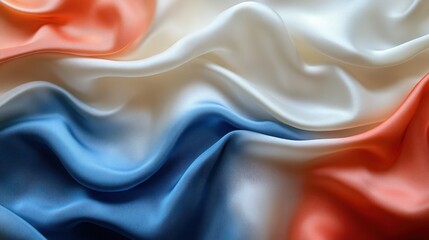 Poster - Wavy Silk Fabric Background in Blue, White, and Red with Olympic Rings and Abstract Design