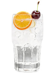 Tom Collins tall slender glass with ice gin lemon juice sugar and soda water garnished