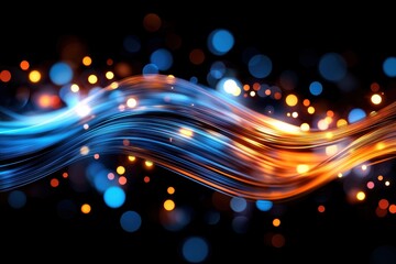 Poster - Abstract Colorful Waves of Light with Bokeh Effect on Black Background