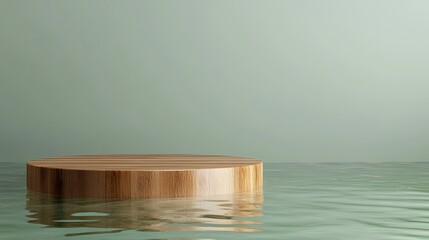 Wall Mural - Presentation for product. Wooden podium in water on green background.