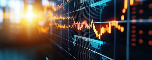 Poster - Dynamic Stock Market Chart with Data Visualization at Sunset