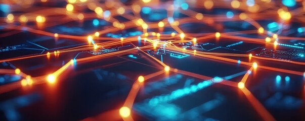 Poster - Abstract Futuristic Technology Network with Bright Lights and Lines
