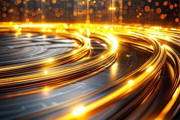 Poster - Abstract Golden Waves with Sparkles and Technology Background