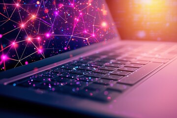 Poster - Abstract Digital Network Concept with Laptop Keyboard and Lights