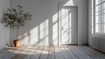 Poster - Minimalist White Door in Bright Interior Space