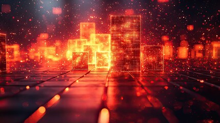 Poster - Dynamic glowing blocks create a vibrant atmosphere in a digital landscape filled with shimmering particles