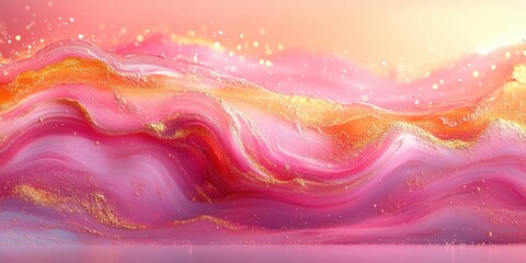 Poster - Abstract Fluid Art Pink and Gold Marble Background with Glowing Light Effects and Dynamic Patterns