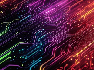 Poster - Abstract Circuit Board Design with Neon Colors and High Contrast Background