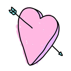 Wall Mural - pink heart with an arrow doodle sticker design elmenet