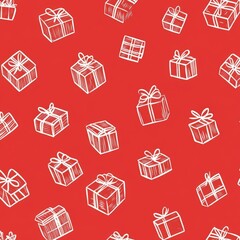 Wall Mural - seamless pattern with christmas gift boxes on red background