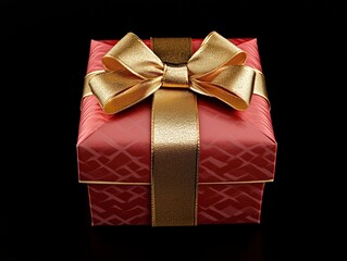 Wall Mural - close-up of a christmas gift box with a gleaming gold ribbon