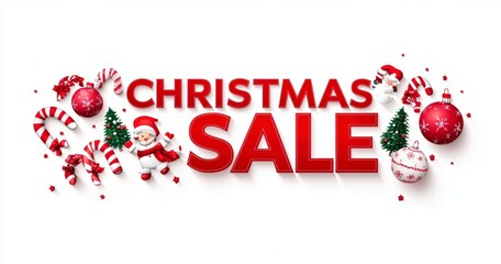 Wall Mural - christmas sale banner with red background and snowflakes