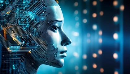 Poster - Artificial intelligence robot with circuitry, symbolizing technology, innovation, and future.