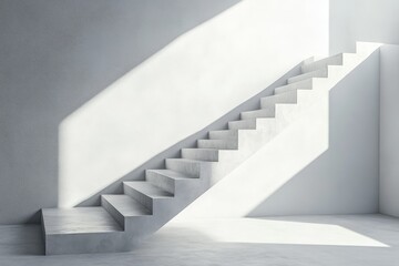 Poster - Minimalist concrete staircase with striking shadows, highlighting the architectural elegance and clean lines of modern design.