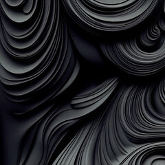 Poster - Abstract illustration with layered concentric lines and flowing curves in dark gray-black that create a sense of relief and depth