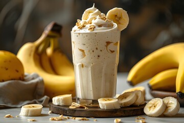 Wall Mural - Refreshing Banana Smoothie with Oats - Ideal for Healthy Breakfast or Snack