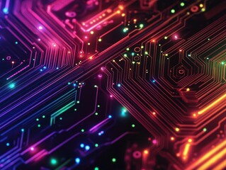 Aufkleber - Vibrant Neon Circuit Board Design Abstract Colorful Lines Background