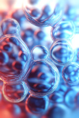 Aufkleber - Abstract illustration of transparent glass spheres with beautiful play of light and colored refractions, in shimmering blue and orange tones, with emphasis on depth of field and layered composition