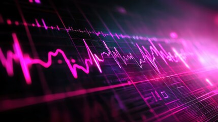 Poster - Pink wave signals on a dark background clean and modern layout perfect for tech science or medical data representation themes