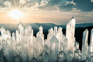 Wall Mural - Unique crystal formations glowing under the setting sun