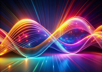 Poster - Abstract 3D Geometry Lines Wave Animation with Light Effects on Colorful Background Representing Music Sound in a Dynamic Visual Experience for Art and Technology Enthusiasts