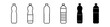 © Primo - Plastic bottle icon set. PET bottle, water container bottle symbol. Editable stroke. Vector illustration.