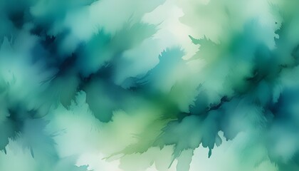Leinwandbilder - A soothing abstract watercolor background in teal, blue, and green tones, with soft gradients and fluid textures for a serene, artistic feel