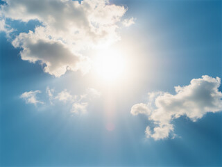 Poster - A bright blue sky filled with fluffy clouds illuminated by the sun, creating a refreshing and uplifting atmosphere for outdoor photography.