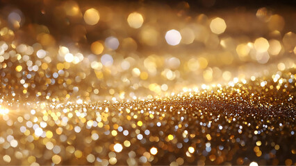 Poster - A close-up of shimmering golden bokeh lights, creating a luxurious and festive background for celebrations and events.