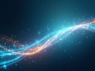 Poster - An abstract background featuring flowing blue and orange lights with sparkling effects, creating a dynamic and vibrant visual for artistic and design projects.