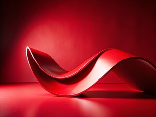 Poster - Abstract Curved Red Shape on a Vibrant Red Background with Lighting Effects, Perfect for Luxury Design Style and Creative Copy Space for Text in High-Quality Conceptual Photography