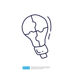 Poster - A simple line drawing of a light bulb composed of puzzle pieces, symbolizing ideas and creativity.