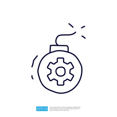 Poster - A simple line drawing of a bomb with a gear symbol, suggesting a mechanical or technological theme, possibly related to industry or engineering.