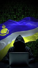 buryatia flag - 3d realistic waving flag on matrix digital background with binary code