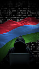 karelia flag - 3d realistic waving flag on matrix digital background with binary code