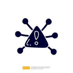 Poster - A graphic illustration of a virus symbol, featuring a triangular shape with an exclamation mark and protruding nodes, suggesting caution or alertness regarding health.