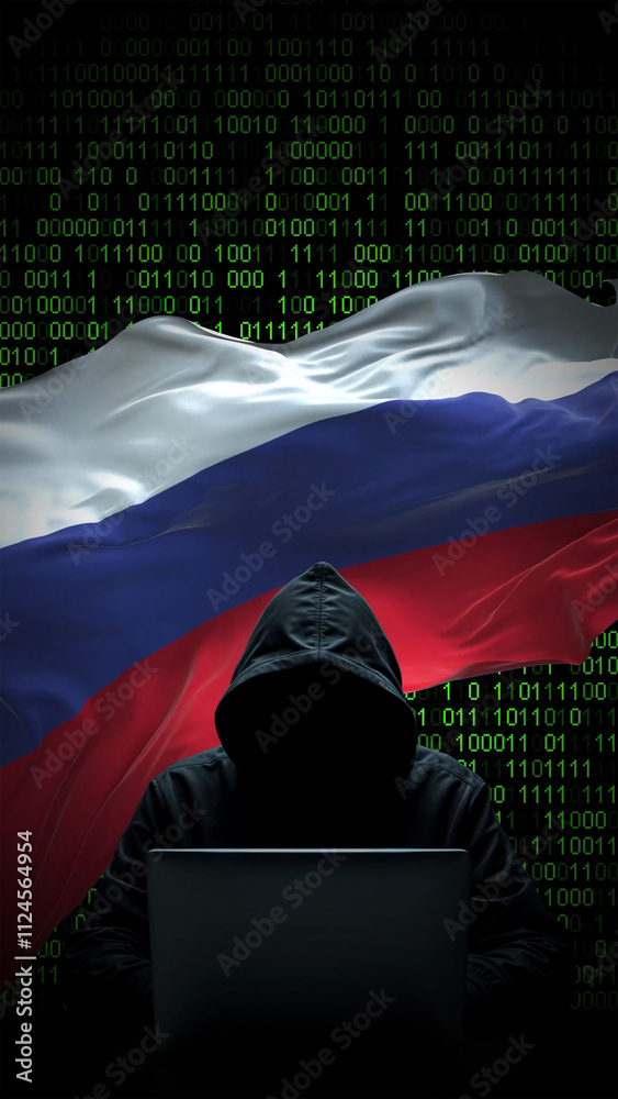 Russia flag - 3D realistic waving flag on matrix digital background ...