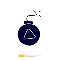 Poster - The image depicts a simple, stylized illustration of a bomb with a fuse and an exclamation mark inside a triangle, symbolizing danger or warning.
