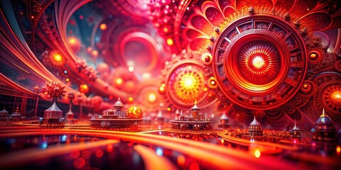 Poster - Abstract Future Red Background with Bright Fractal Artwork for Creative Graphics and Design Inspiration in Modern Digital Art