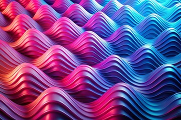 Poster - Abstract Gradient Pink and Blue Wave Background with Futuristic Zigzag Design for Technology and Big Data Visualization in 3D Rendering